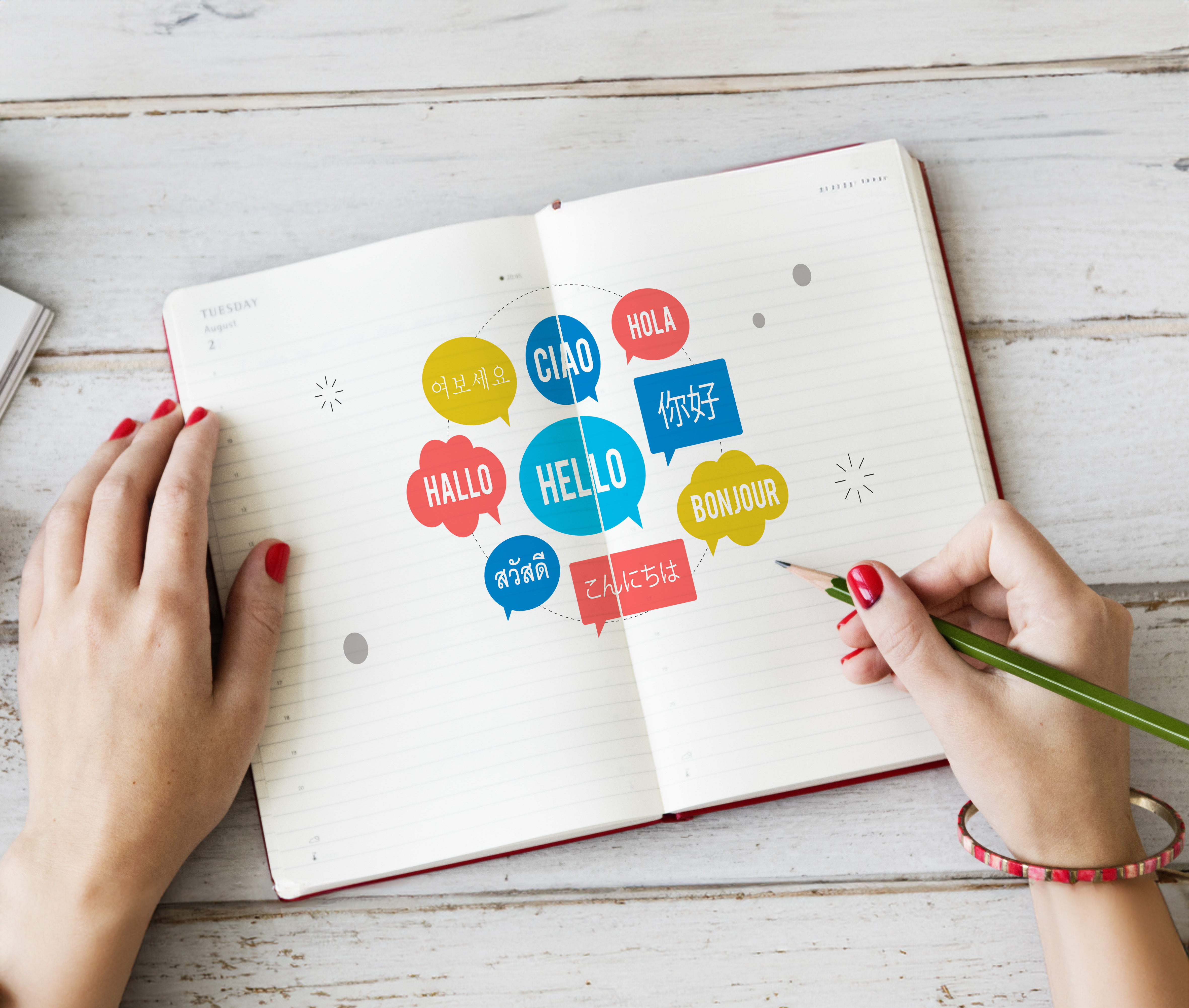 Different Language Speech Bubble Hello Concept